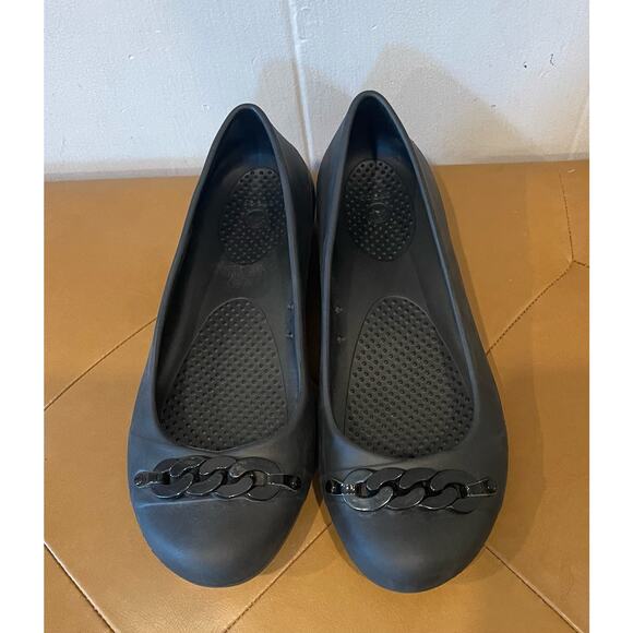 Crocs Gianna Chain‎ Link Black Ballet Flats Slip On Shoes Women's Size 8 - Picture 2 of 7